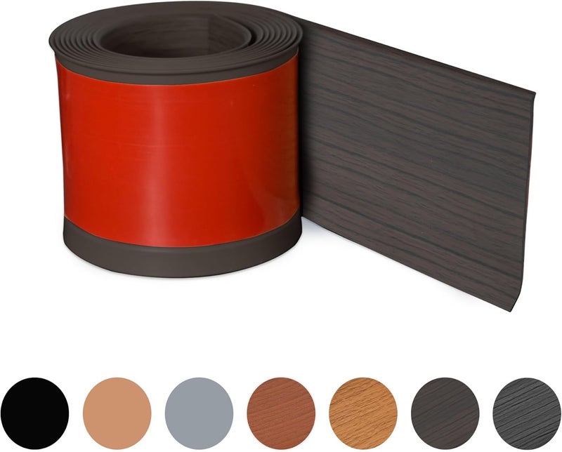 ROUIXSEN Black Walnut Wall Molding Trim 3 Inch x 20 Feet, Wall Base Baseboard Molding Trim Flexible Self Adhesive Wood Grain Rubber Wall Base Moulding Trim Peel and Stick Decoration Skirting Baseboard - Image 1